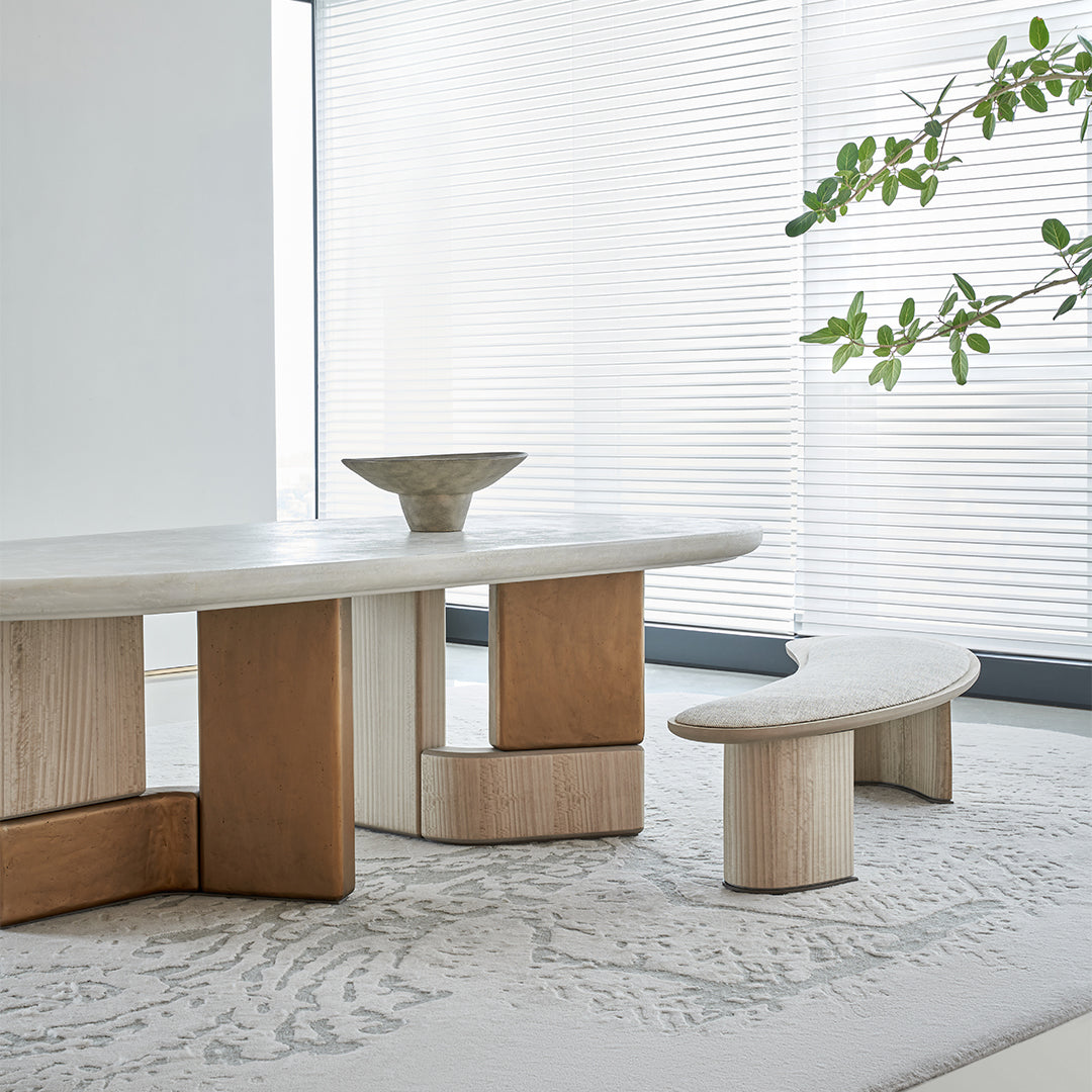 Grandeur Marble and Veneer Dining Table by BEACON, modern rectangular dining table with elegant marble top and wooden veneer finish