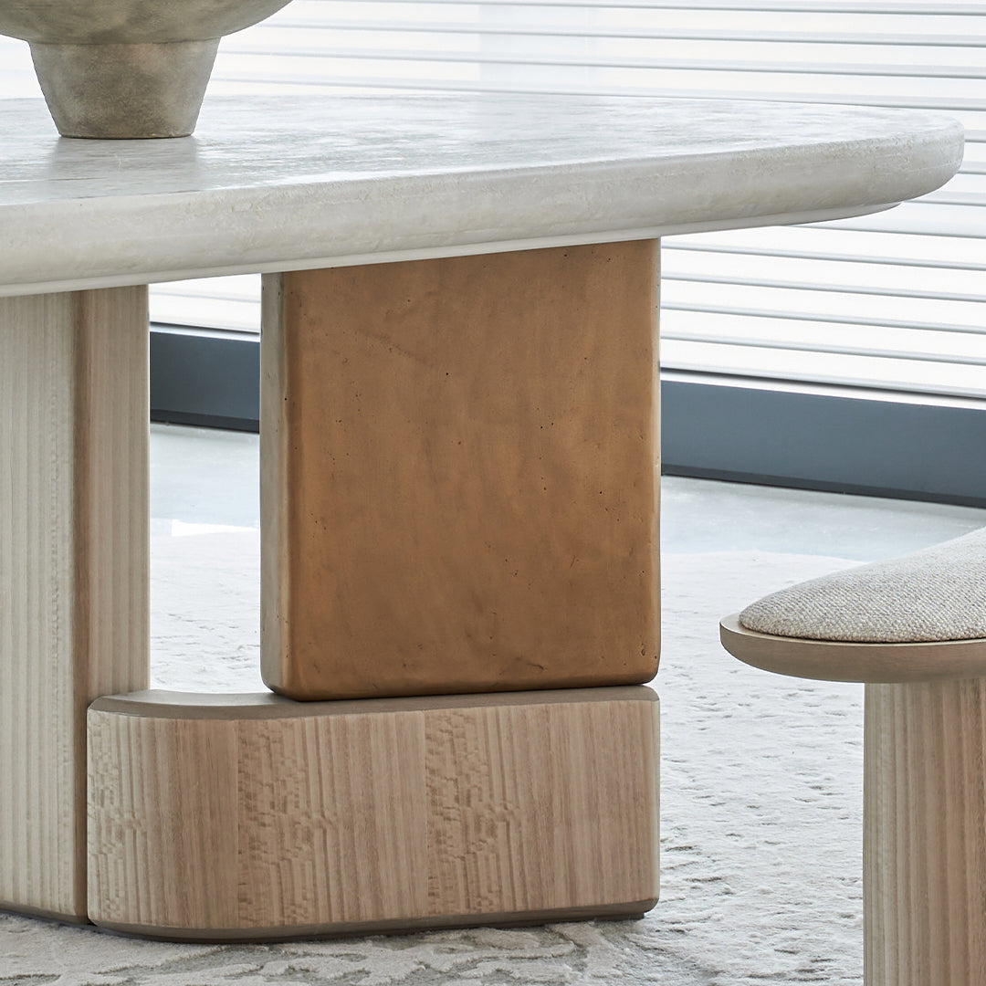 BEACON Grandeur marble and veneer dining table with sleek rectangular surface and sturdy legs, perfect for modern dining rooms.