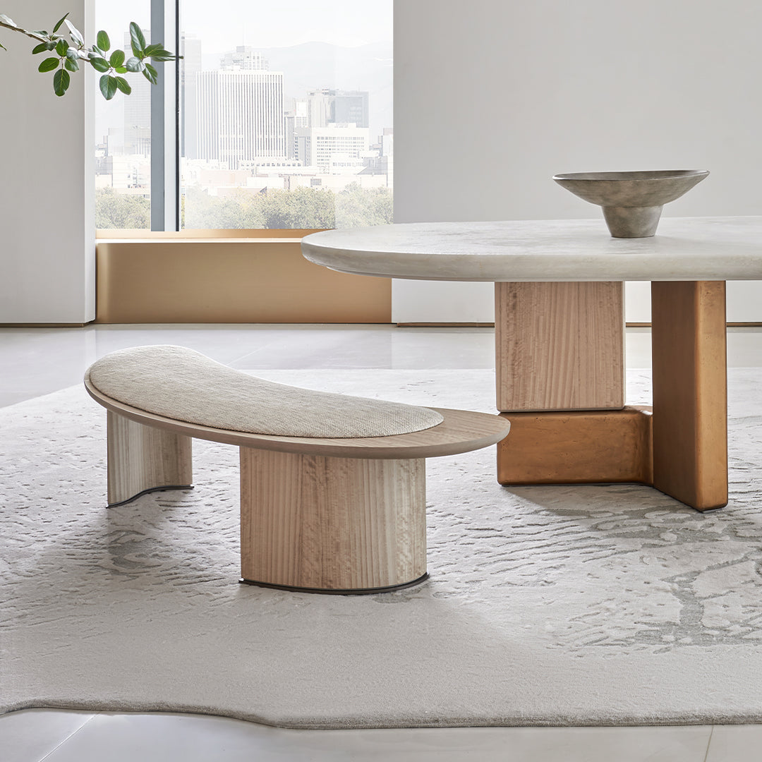 Grandeur marble and veneer dining table by BEACON, showcasing a sleek, modern design with a smooth surface and sturdy legs.