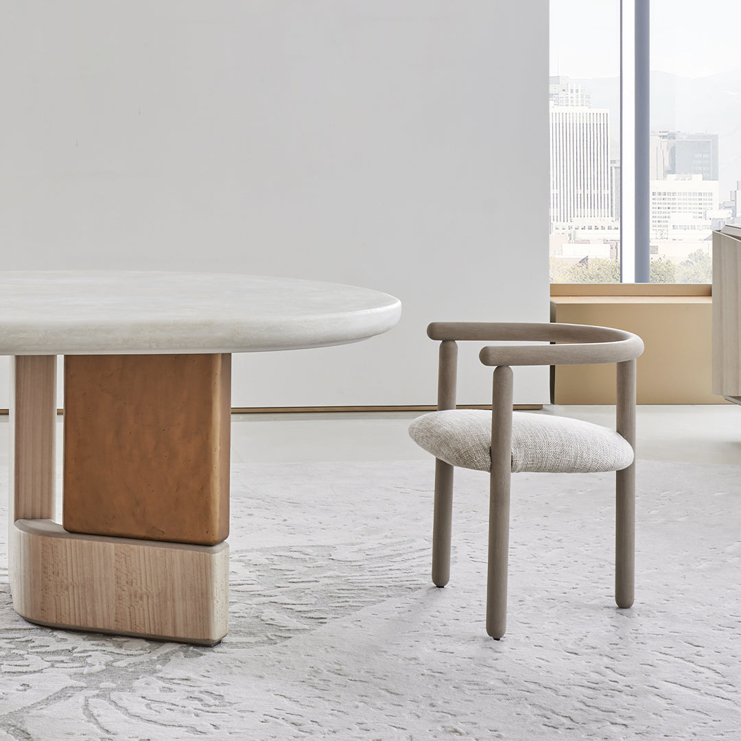 Grandeur marble and veneer dining table by BEACON, featuring a sleek design with a spacious surface for dining rooms.