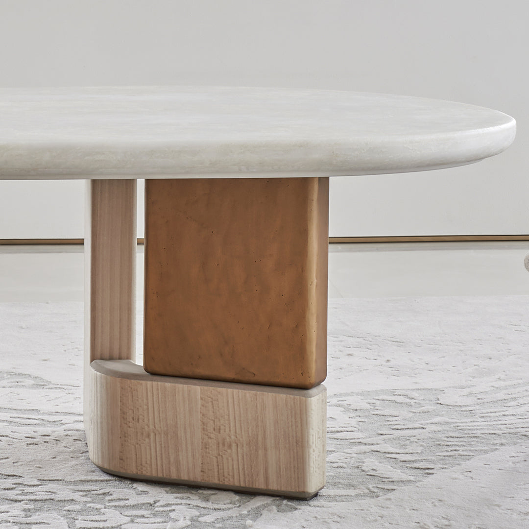 Grandeur marble and veneer dining table by BEACON, stylish rectangular dining table with sleek finish and sturdy construction.