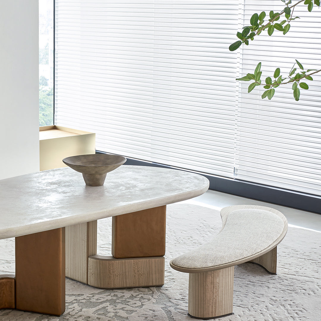 Grandeur marble and veneer dining table by BEACON, showcasing a sleek, modern design with a polished surface and sturdy legs.