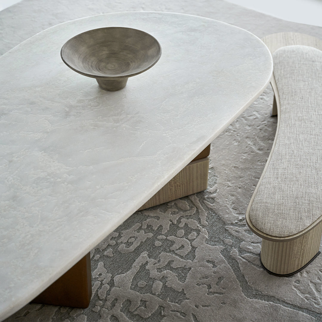 Grandeur marble and veneer dining table by BEACON, modern rectangular design with sleek finish and sturdy legs.