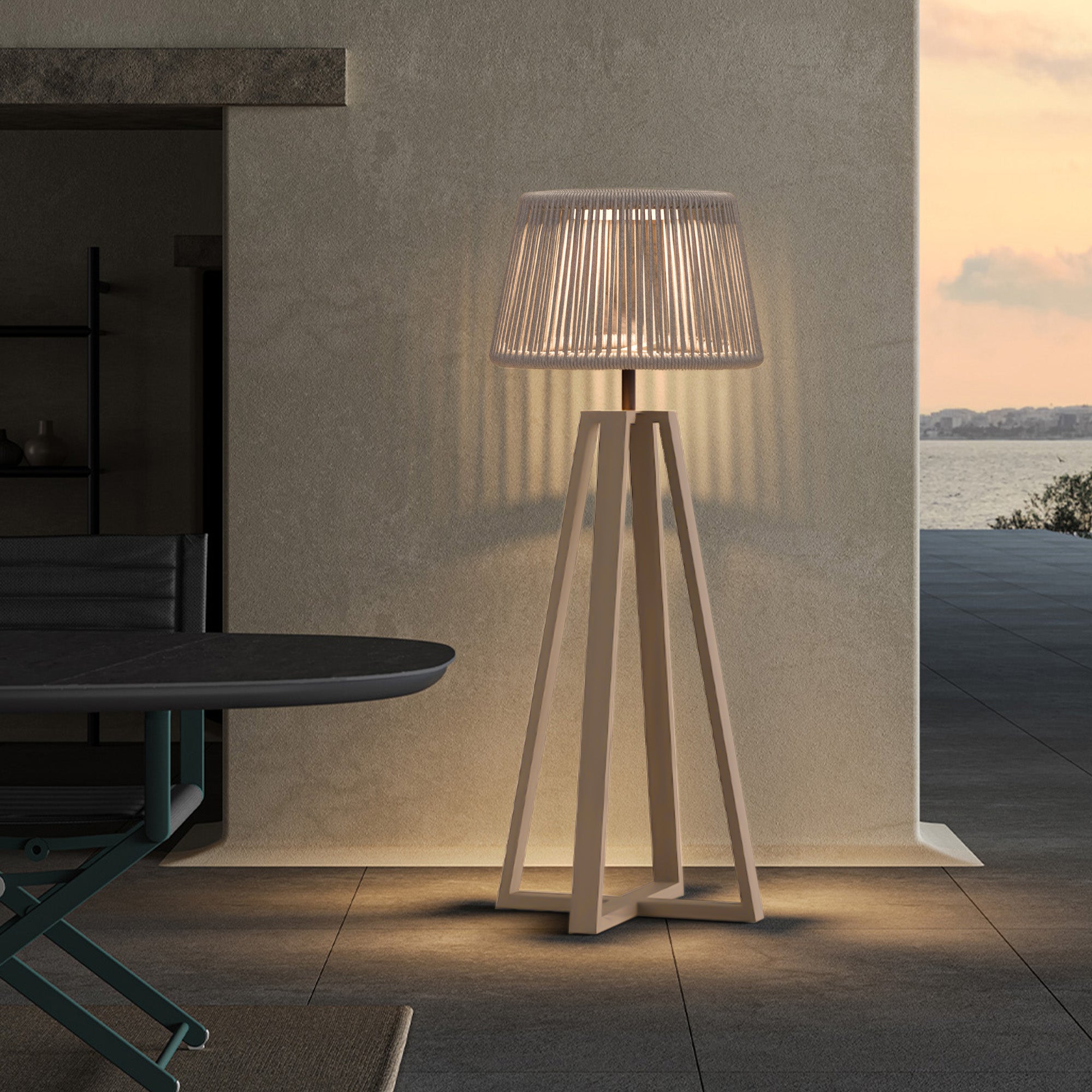 Marrakech outdoor/indoor solar floor lamp by BEACON, smart outdoor lighting with modern design and solar-powered functionality.