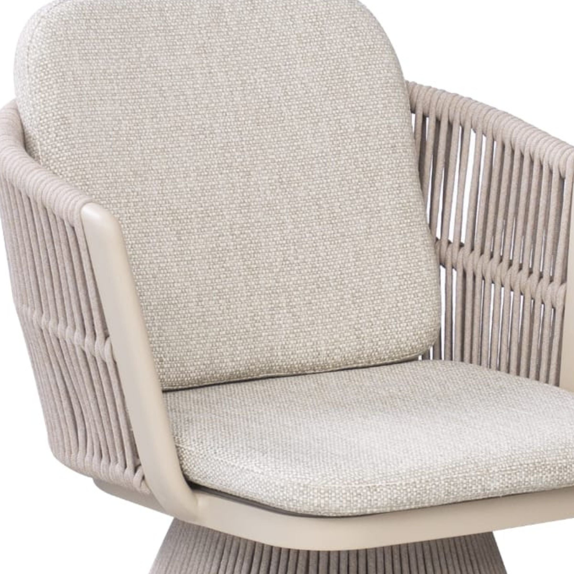 Beige Marrakech outdoor swivel chair with rope details, stylish outdoor seating by BEACON, suitable for patio or garden use.