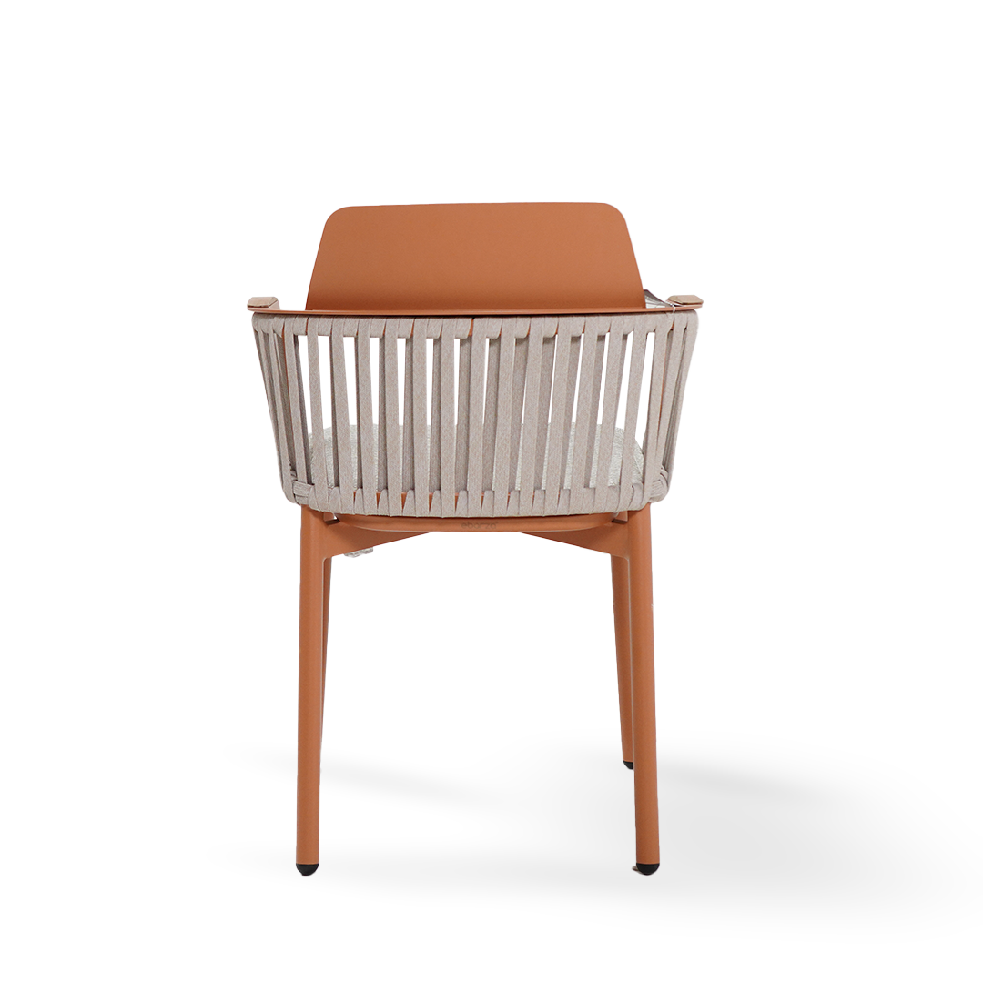 BEACON Porto outdoor dining armchair with aluminum back and PVC strap, designed for comfortable outdoor seating.