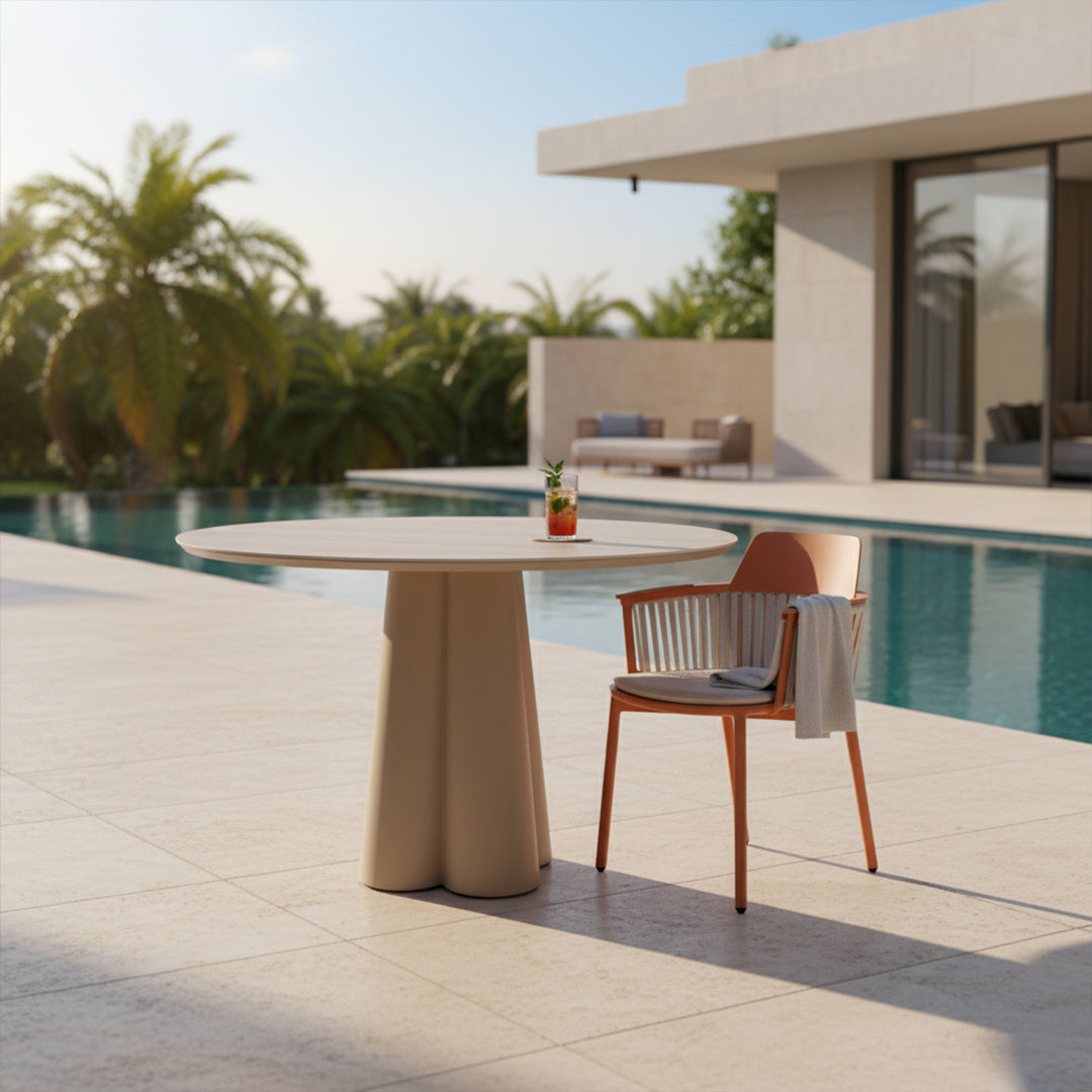 Porto outdoor dining armchair by BEACON with aluminum back and PVC strap, perfect for outdoor patio seating.