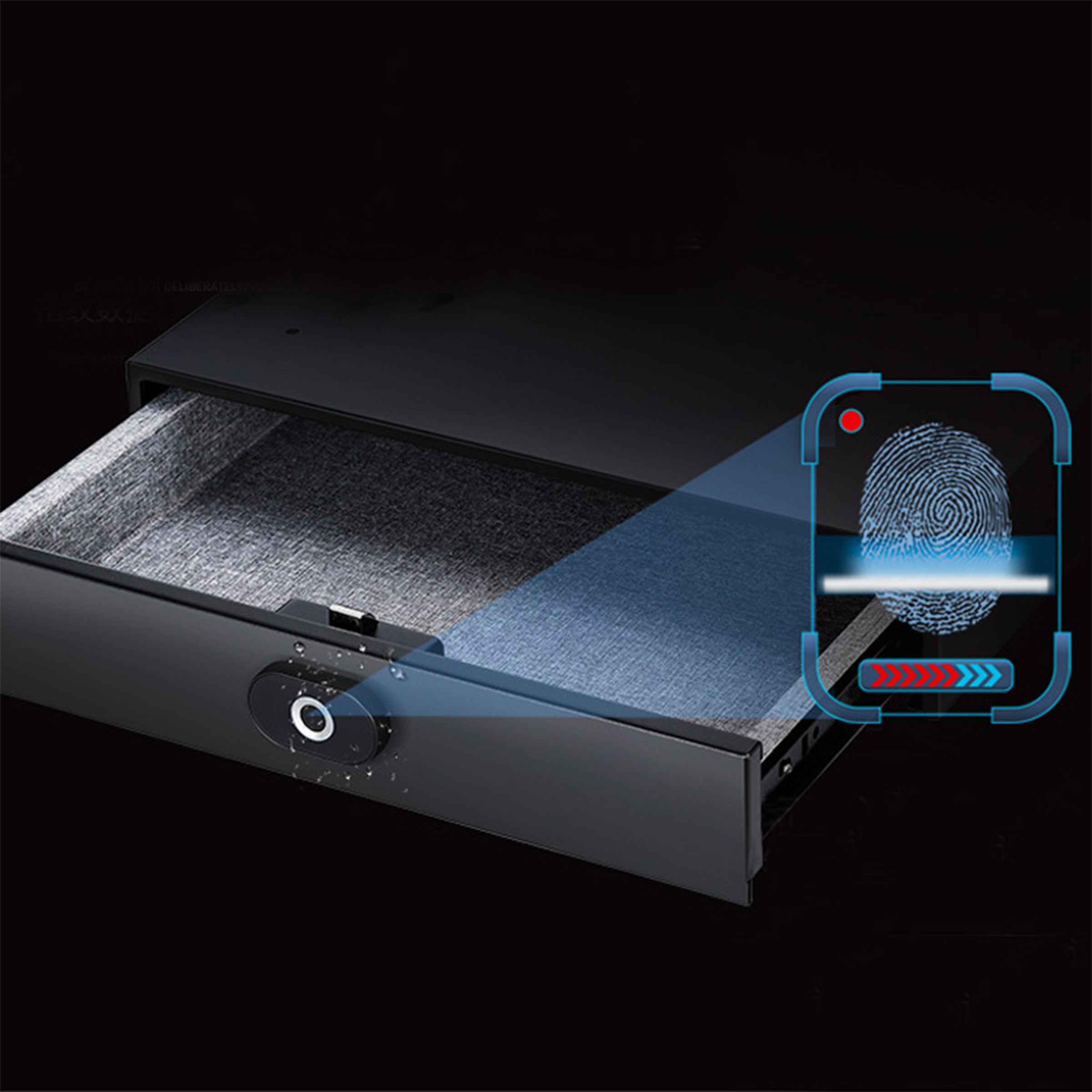 Black BEACON portable safe box with password lock, compact design for secure storage, ideal for travel and personal valuables.