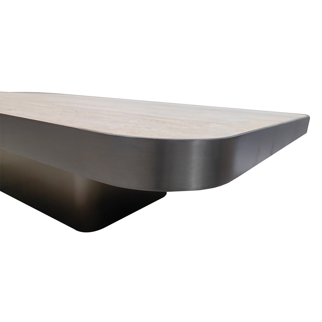 Set of three silver travertine Babylon coffee tables by A2STONE, featuring modern center table designs with sleek finishes.