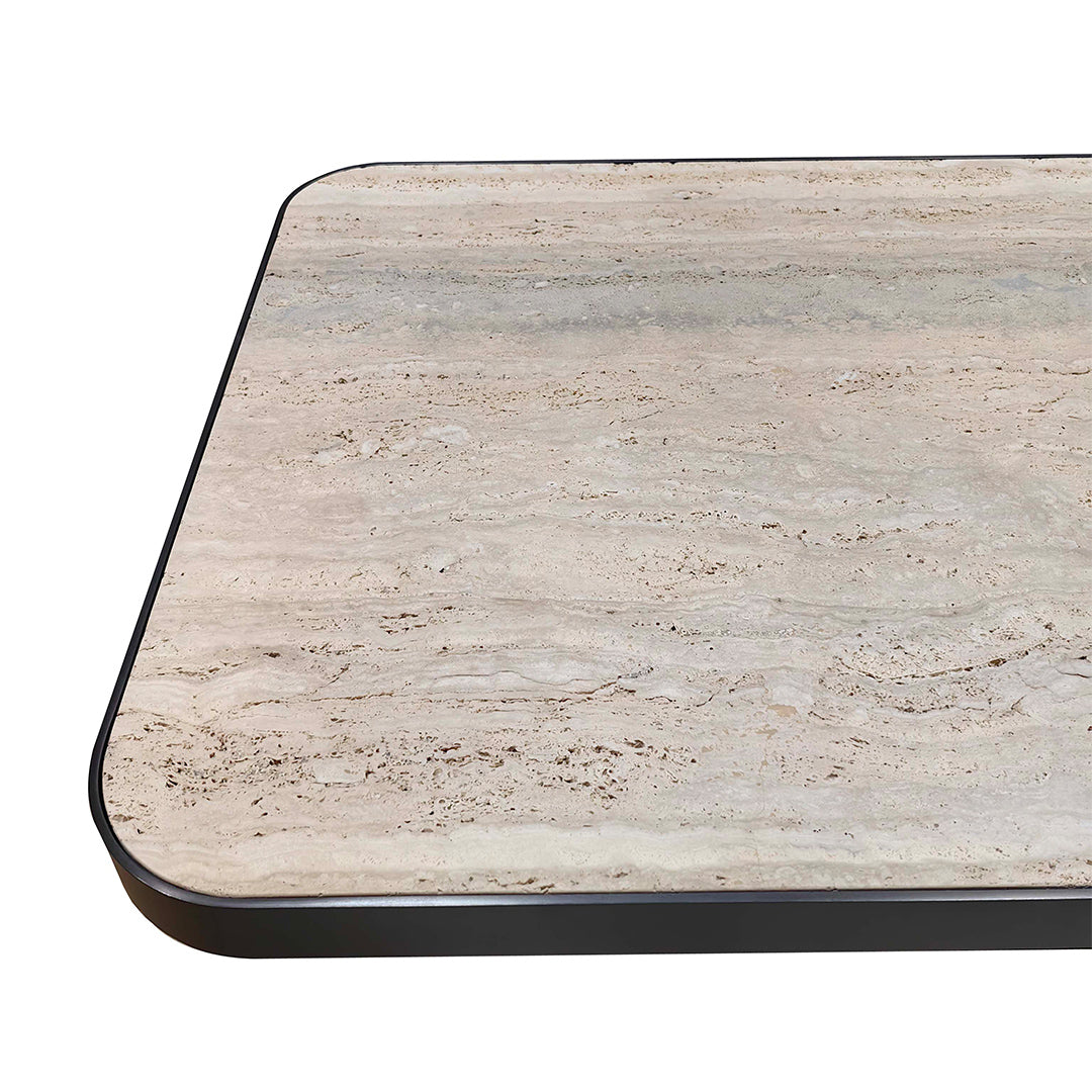 Set of three silver travertine Babylon coffee tables by A2STONE, featuring modern design and sleek rectangular shapes.