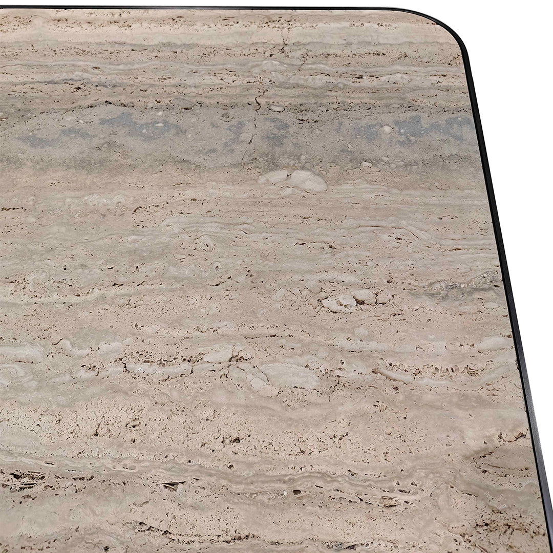 Set of three silver travertine coffee tables by A2STONE, featuring modern center table designs in a stylish finish.