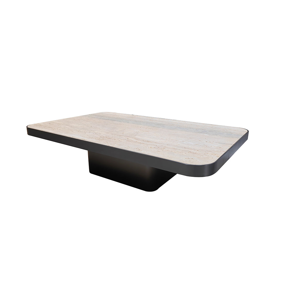Set of three silver travertine A2STONE Babylon coffee tables with modern design, featuring sleek rectangular shapes and smooth surfaces.