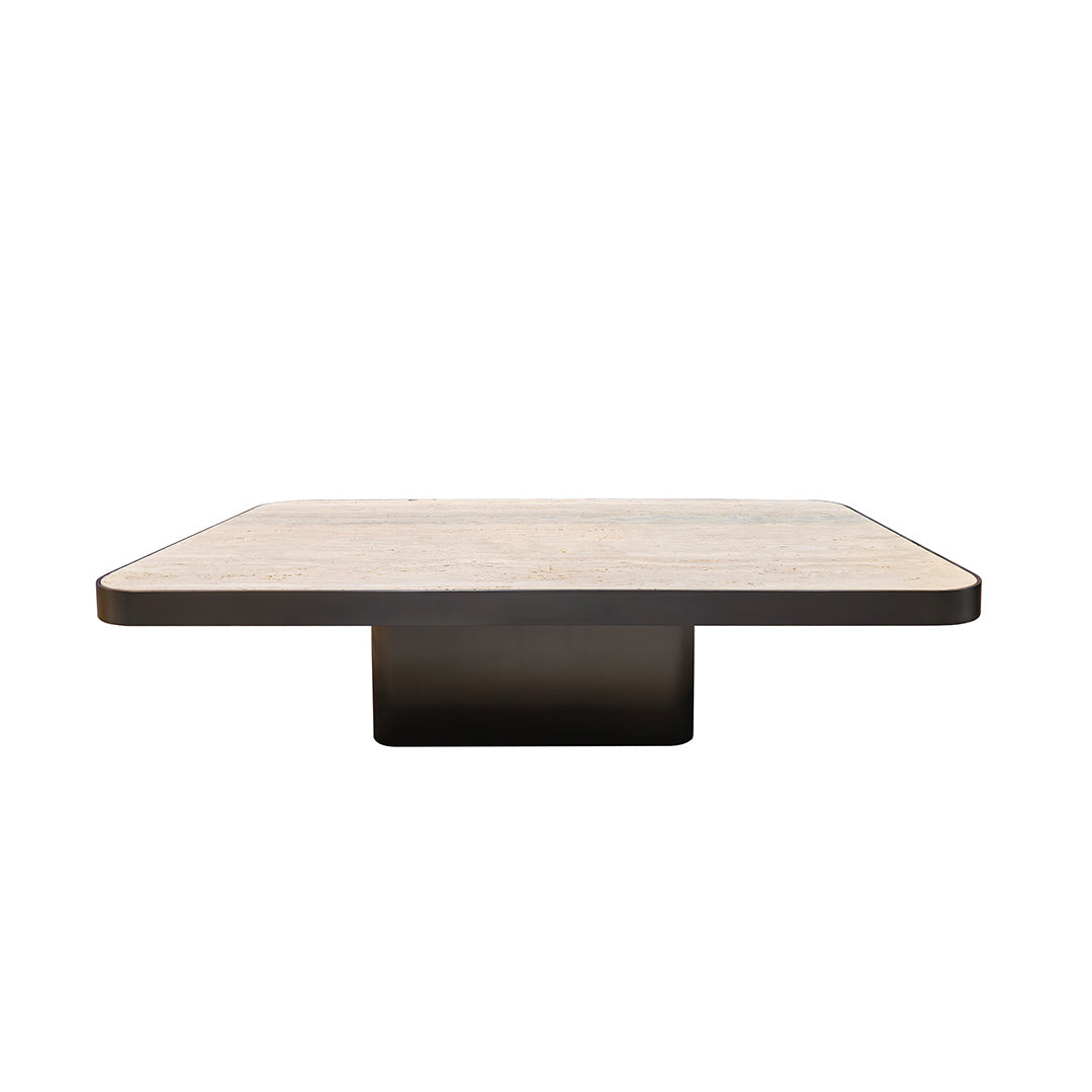 Set of three silver travertine Babylon coffee tables by A2STONE, modern center tables with sleek design and stone finish.