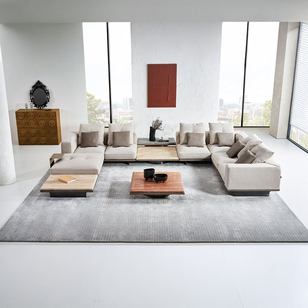 Avenor beige travertine coffee table by BEACON with a sleek rectangular design, showcasing smooth travertine surface and modern style.