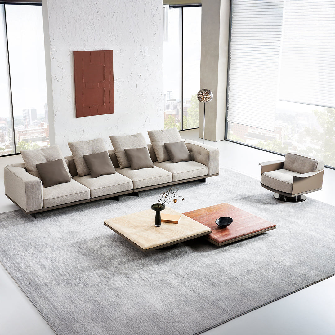 Avenor beige travertine coffee table by BEACON, modern rectangular design with smooth stone surface for living room decor.