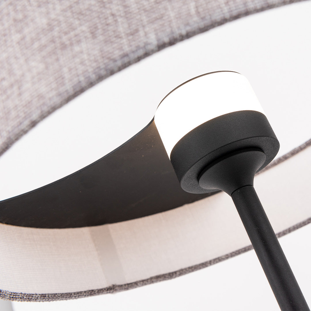 BEACON Crescent LED table lamp with aluminum fabric shade, 45x30 cm, modern desk lighting, sleek design for home or office.