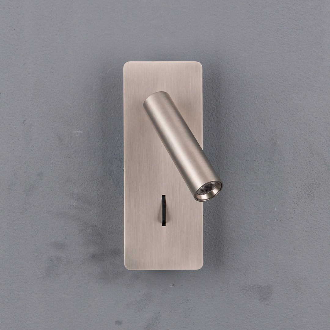 BEACON Gemini hotel-style wall reading lamp mounted on headboard, sleek black wall lamp with adjustable arm for bedside lighting