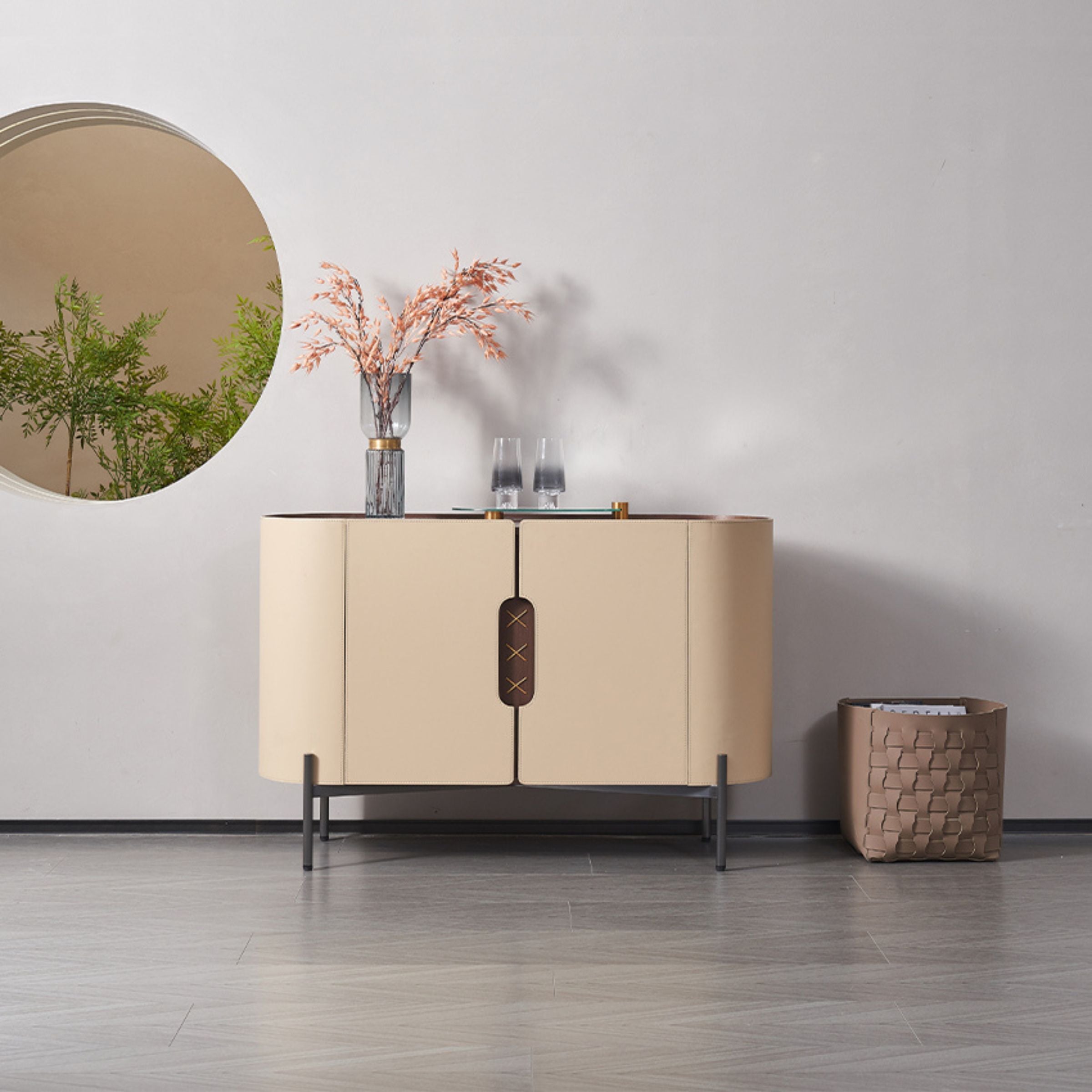 Pre-order 35 Days Delivery Stitch Saddle Leather Console / Dresser MLL-T30 -  Cabinets - ebarza Furniture UAE | Shop Modern Furniture in Abu Dhabi & Dubai - مفروشات ايبازرا في الامارات | تسوق اثاث عصري وديكورات مميزة في دبي وابوظبي
