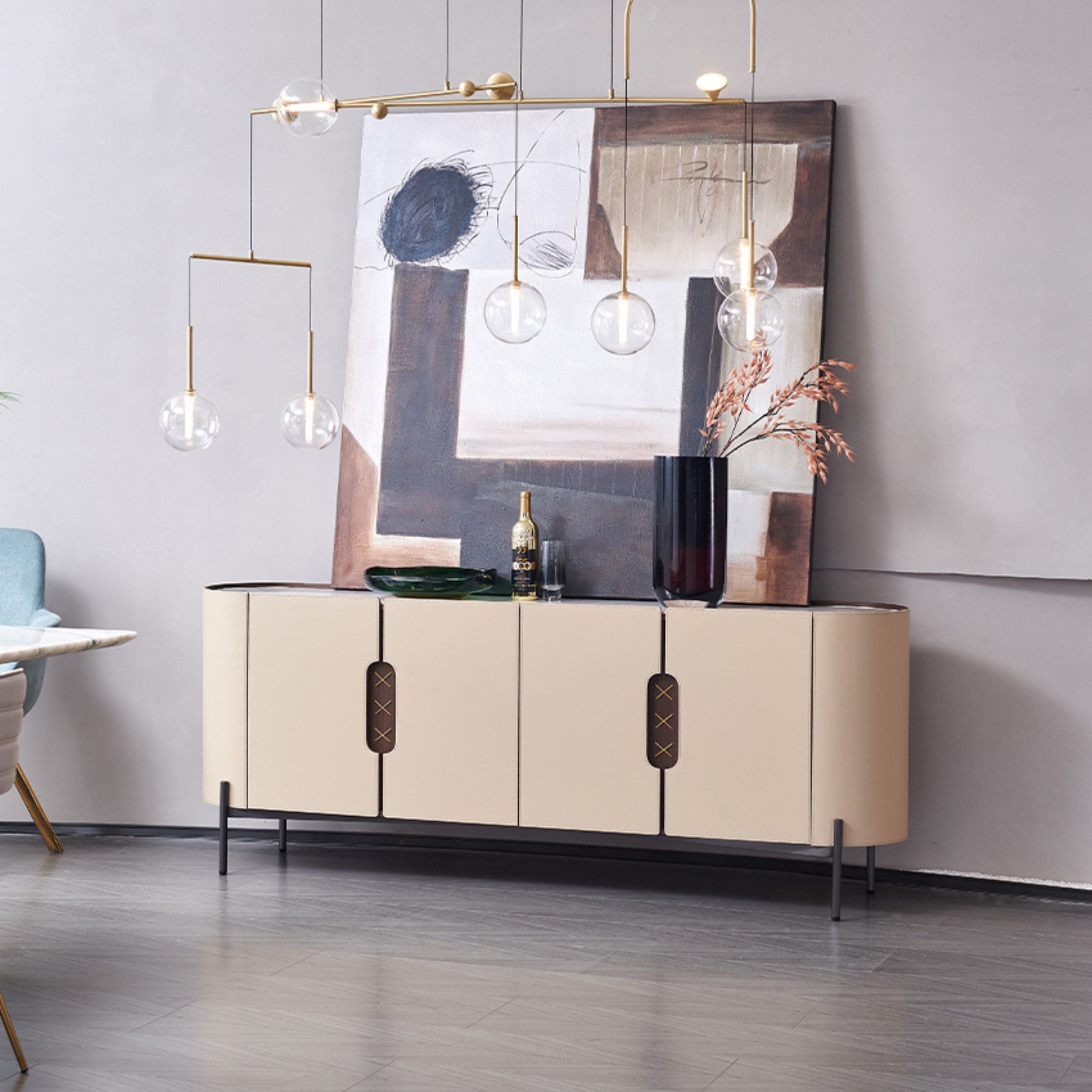 Stitch Saddle Leather Sideboard / Cabinet MLL-T32 -  Cabinets - ebarza Furniture UAE | Shop Modern Furniture in Abu Dhabi & Dubai - مفروشات ايبازرا في الامارات | تسوق اثاث عصري وديكورات مميزة في دبي وابوظبي