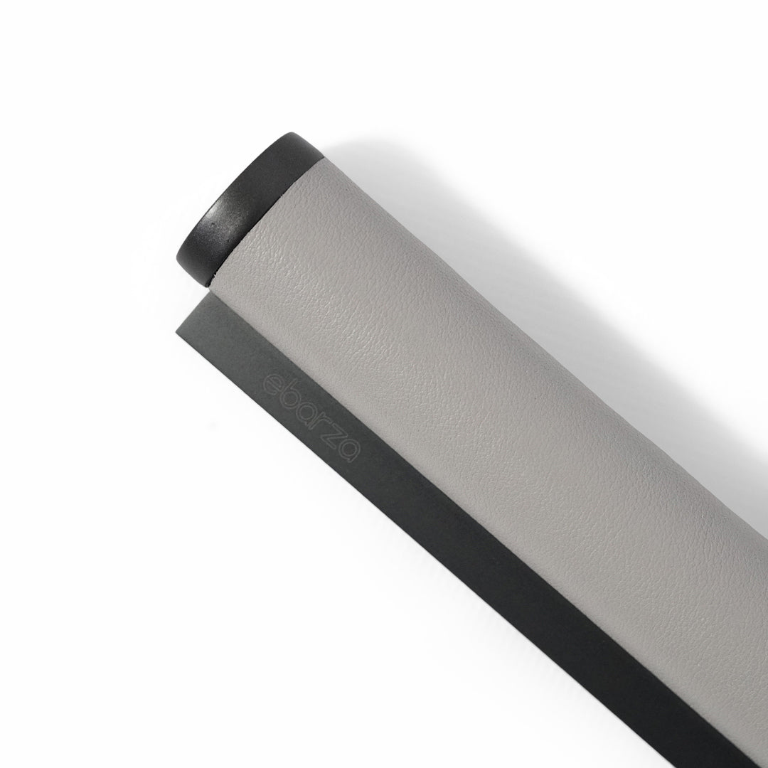 Grey leather pull handle for doors, 2167mm long, by BEACON, featuring a sleek design and sturdy metal mounting.