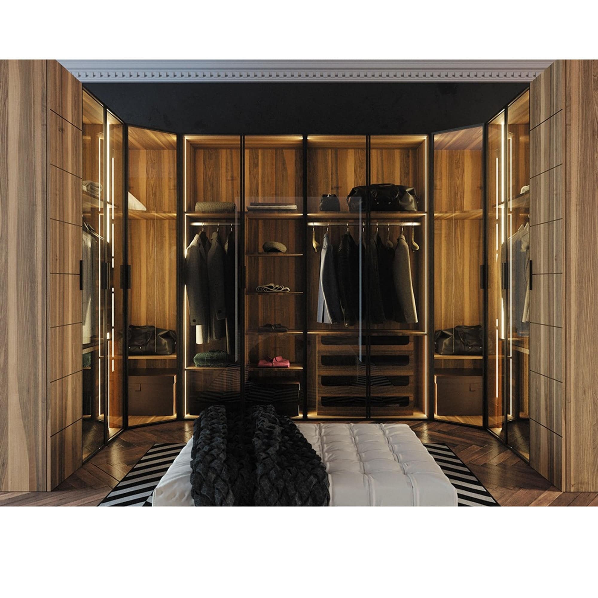 Puzzle Corner Module Cabinet With Led And Wooden Door Puzzle-Corner-Wood -  Cabinets | خزانة وحدة زاوية اللغز مع LED وباب خشبي - ebarza Furniture UAE | Shop Modern Furniture in Abu Dhabi & Dubai - مفروشات ايبازرا في الامارات | تسوق اثاث عصري وديكورات مميزة في دبي وابوظبي