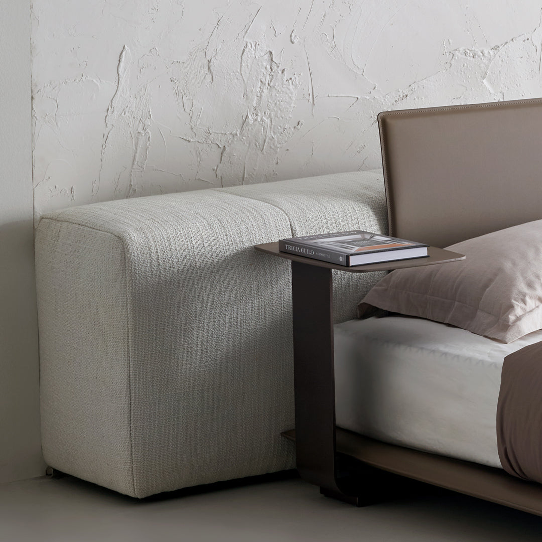 Puzzle headboard and long back sofa unit from BEACON Bedsteads, stylish and modern design with upholstered fabric.
