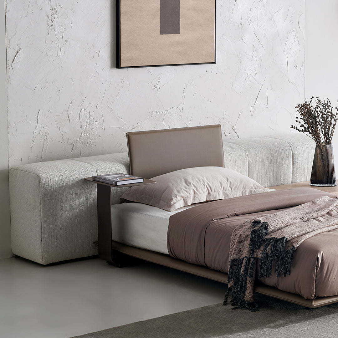 BEACON Puzzle Headboard and Long Back Sofa Unit, stylish bedstead with integrated seating, in a modern design.