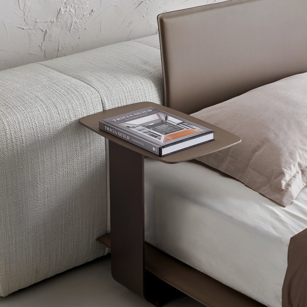 BEACON puzzle headboard and long back sofa unit, modern bedstead with integrated seating, in a sleek design.