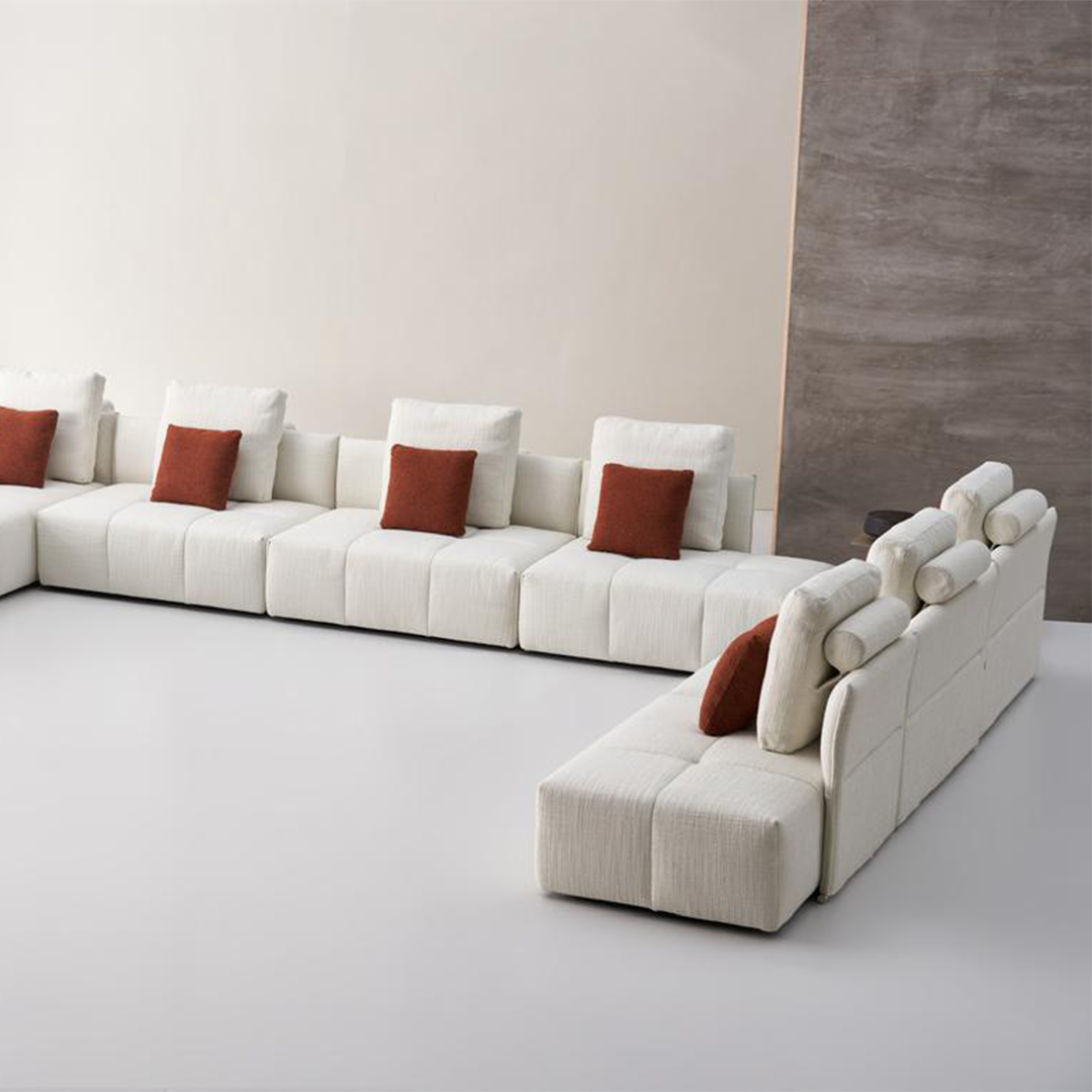 Modular fabric and metal handrail for sofas, long puzzle design by BEACON, model SF080-B, suitable for modern living room furniture.