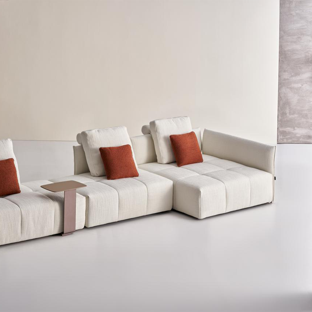 Puzzle modular long fabric and metal handrail for sofas, model SF080-B, by BEACON, designed for flexible furniture arrangements.