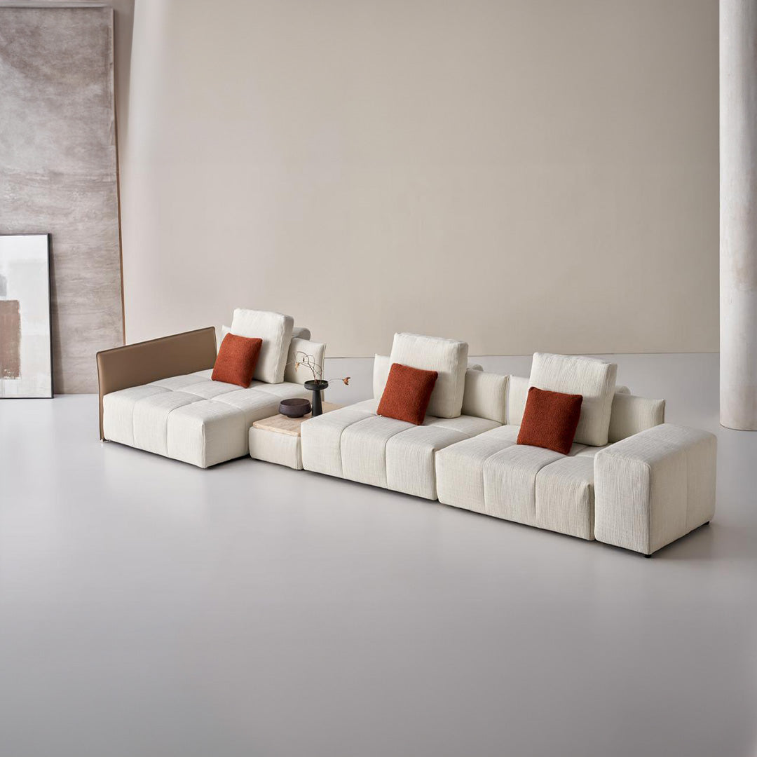 Puzzle Modular Saddle Leather Long Metal Handrail - SF080 -  Sofas - ebarza Furniture UAE | Shop Modern Furniture in Abu Dhabi & Dubai - مفروشات ايبازرا في الامارات | تسوق اثاث عصري وديكورات مميزة في دبي وابوظبي