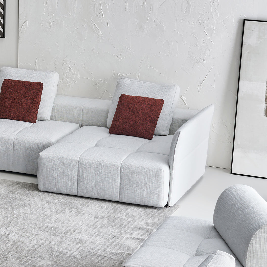 Fabric and metal modular sofa handrail from BEACON, model SF080-SH, with a puzzle-style short design for contemporary living spaces.