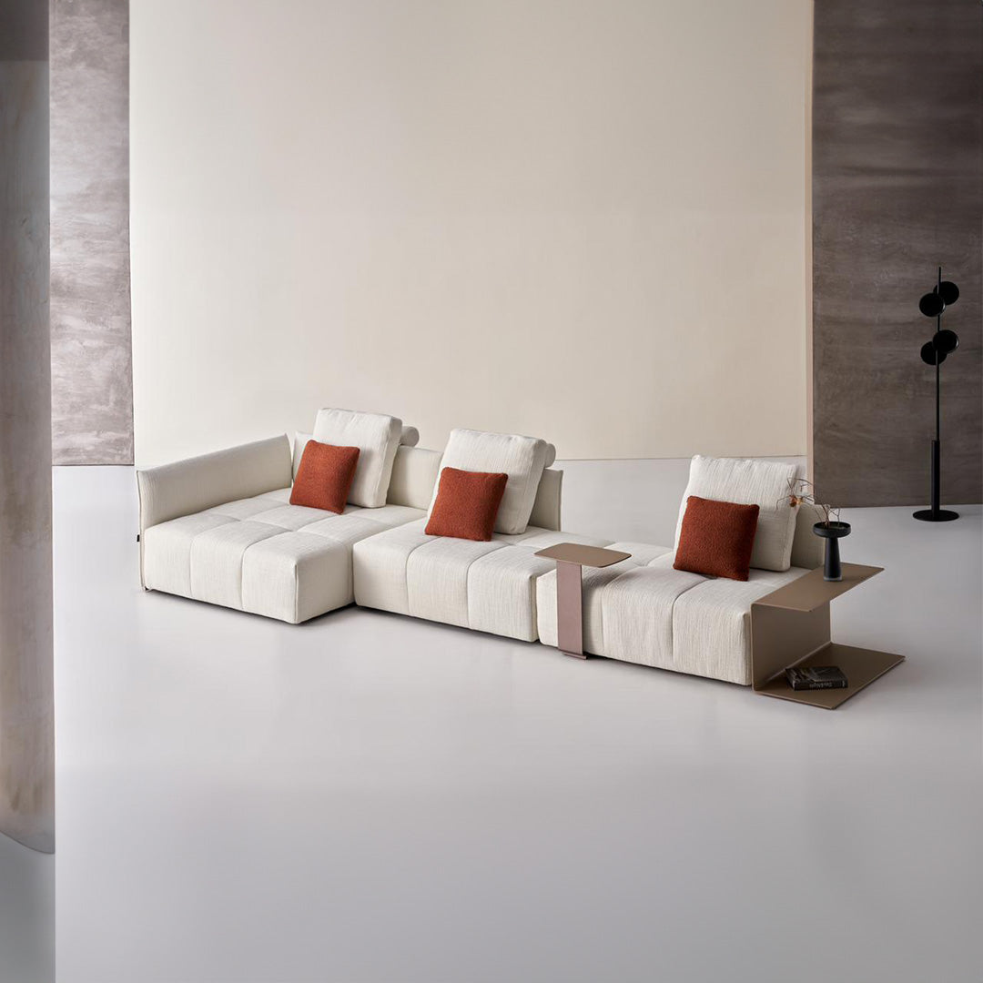 Bronze puzzle modular side table designed for sofas, featuring a unique geometric shape and modern style by BEACON.