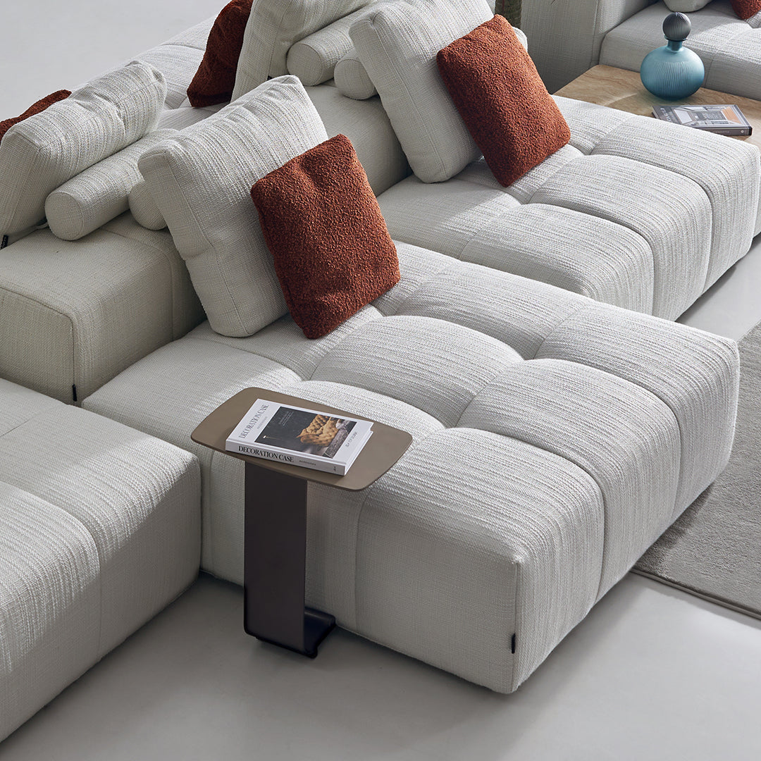 Bronze Puzzle Modular Side Table by BEACON for sofas, showing a geometric, interlocking design with a sleek finish.