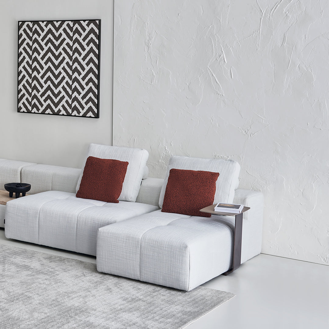 Bronze puzzle modular side table from BEACON for sofas, featuring a geometric design and versatile modular style.