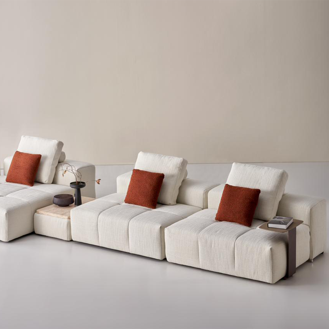 Small modular 2-seater sofa by BEACON, featuring a puzzle design, ideal for modern living spaces.