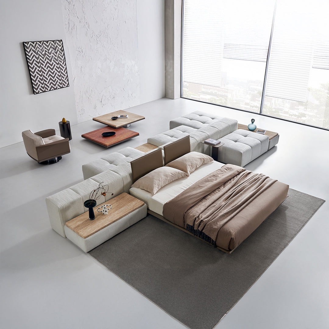 BEACON Puzzle Modular Stone Big Side Table for sofas, modern design with textured stone surface and modular configuration.