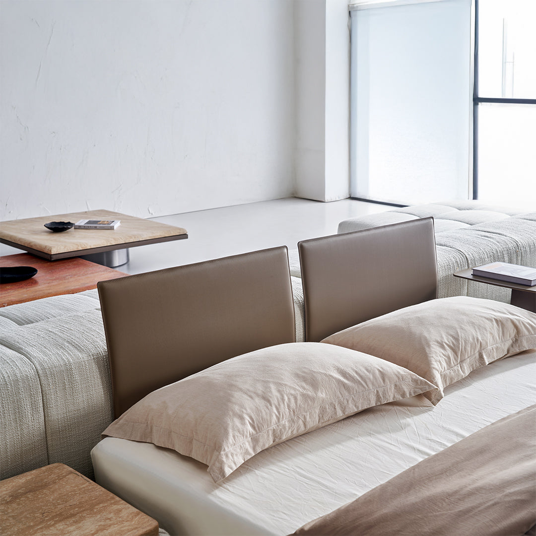 BEACON Puzzle Suspended Bed Base with 2 Backrests, modern bedstead with unique design and sturdy construction.