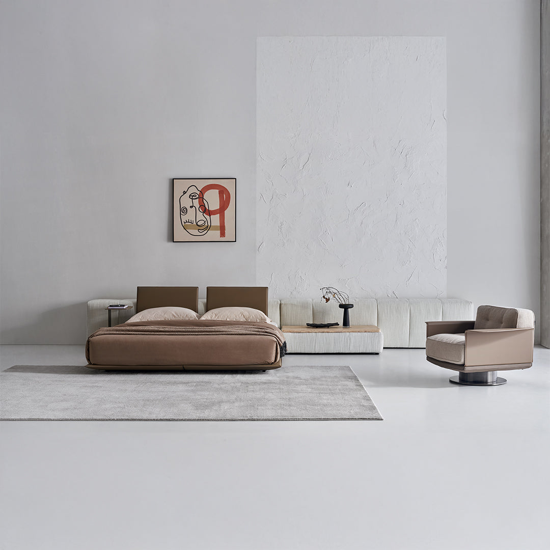 BEACON Puzzle Suspended Bed Base with 2 Backrests, modern bedstead featuring a unique suspended design and supportive backrests.