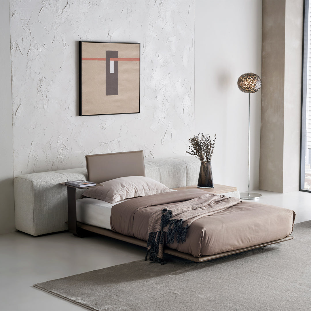 Puzzle Suspended Single Bed Base with 1 Backrest by BEACON, modern bedstead with sleek design and supportive backrest.