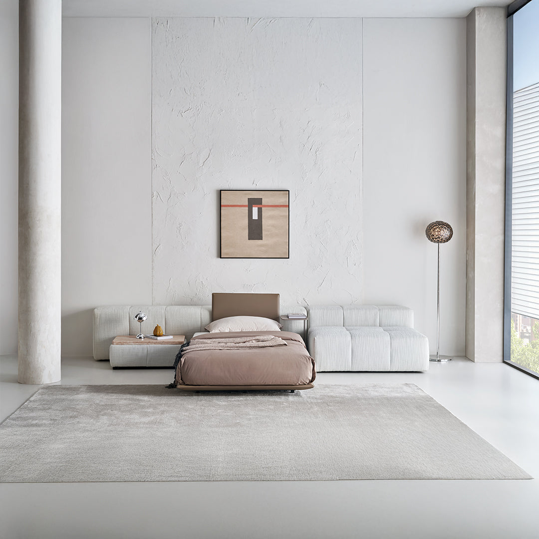 BEACON Puzzle Suspended Single Bed Base with 1 Backrest, modern bedstead with unique design and sturdy construction.