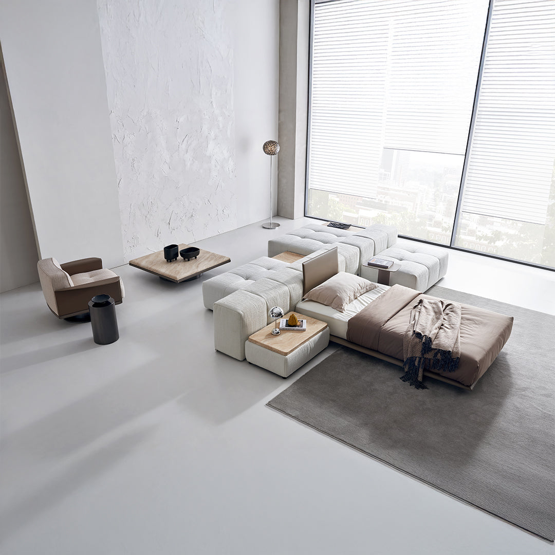 Puzzle suspended single bed base with one backrest by BEACON, featuring a modern design and sturdy construction.