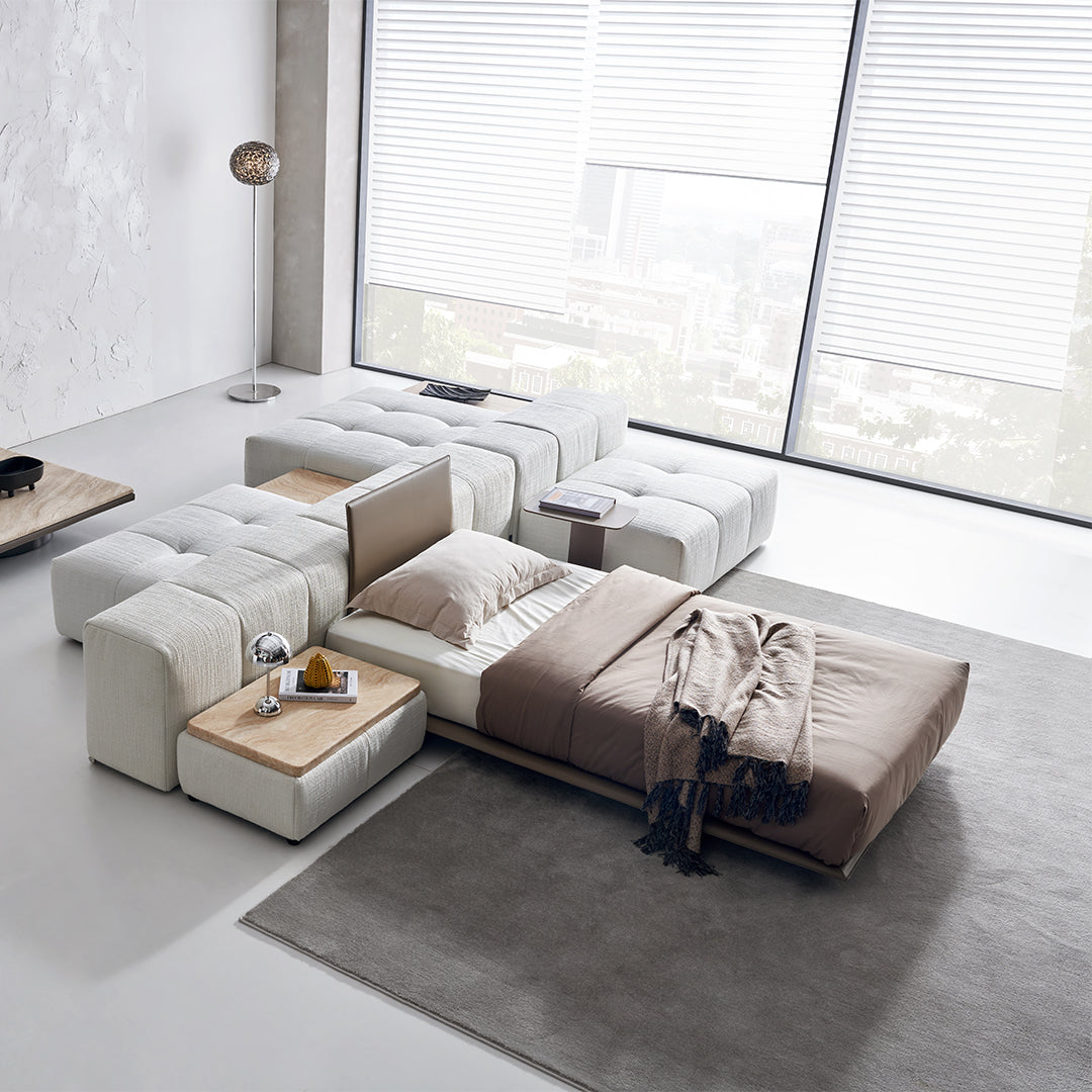 BEACON Puzzle Suspended Single Bed Base with 1 Backrest, modern bedstead with sleek design and sturdy construction.