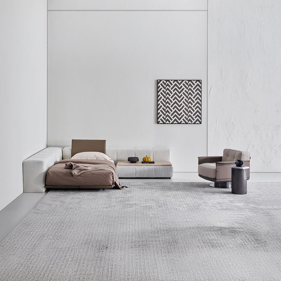 BEACON Puzzle Suspended Single Bed Base with Backrest, modern bedstead in a sleek design, shown with the backrest attached.