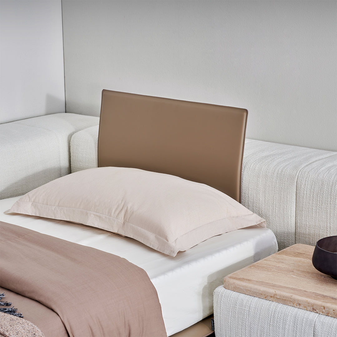 BEACON Puzzle Suspended Single Bed Base with Backrest, modern bedstead in natural wood finish, sturdy design with integrated backrest.