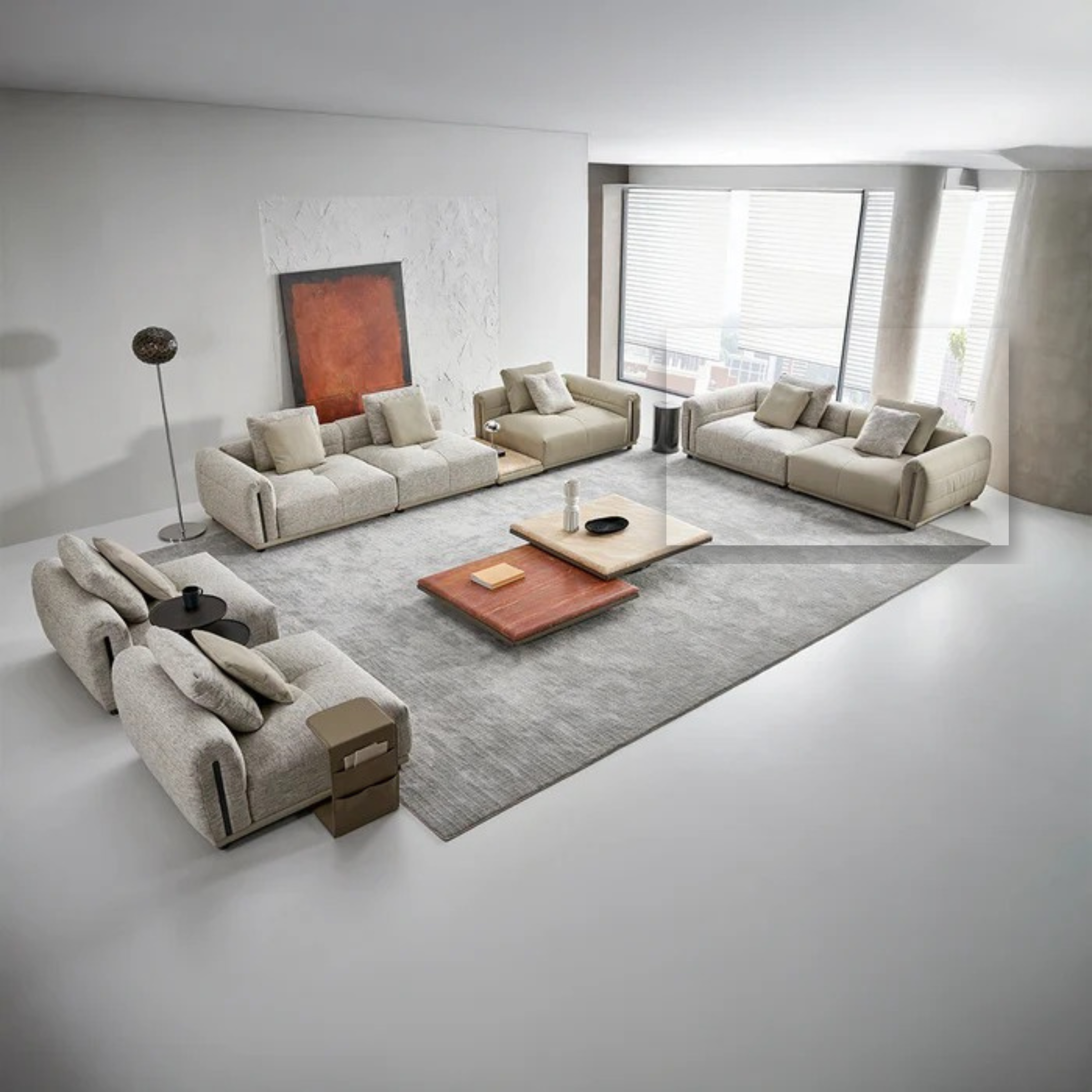 BEACON Quadro 2-seater sofa in neutral fabric with armrests and plush cushions, ideal for modern living rooms.
