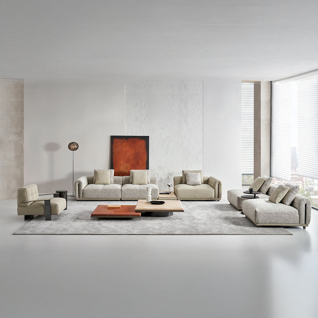BEACON Quadro single seater modular sofa with right armrest, modern sofa with clean lines and comfortable cushioning.