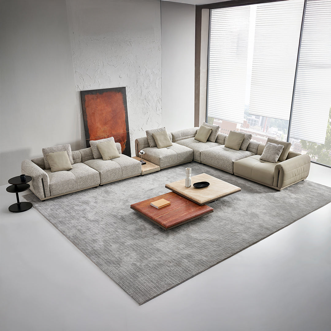 BEACON Quadro single seater modular sofa with right armrest, modern design, upholstered in neutral fabric.
