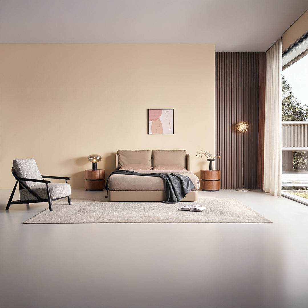 Queen size BEACON bedstead B030 with a modern wooden frame and sleek design, ideal for a comfortable bedroom setup.
