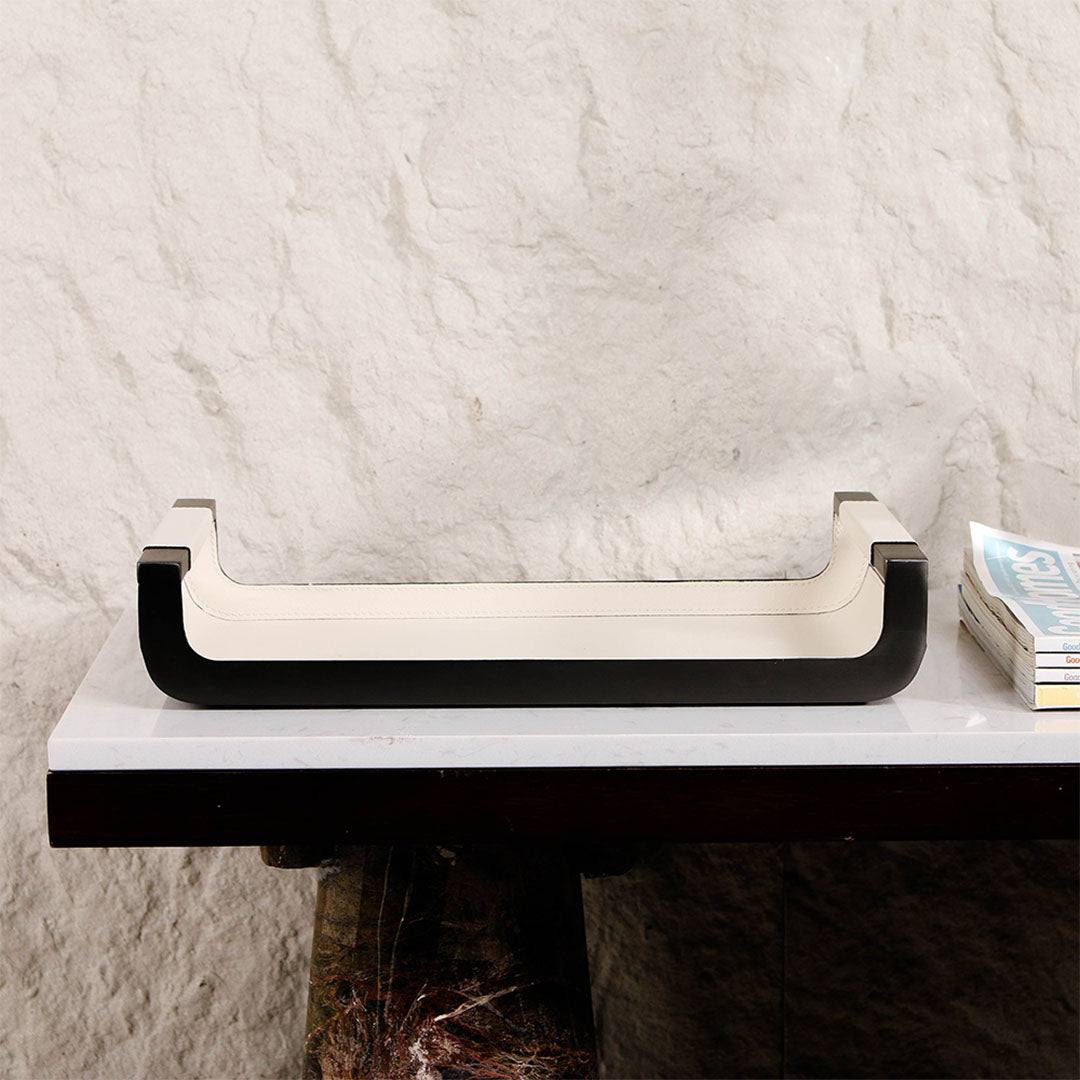 Rectangular leather tray from BEACON home decor figurines collection, with a smooth leather surface and clean edges.